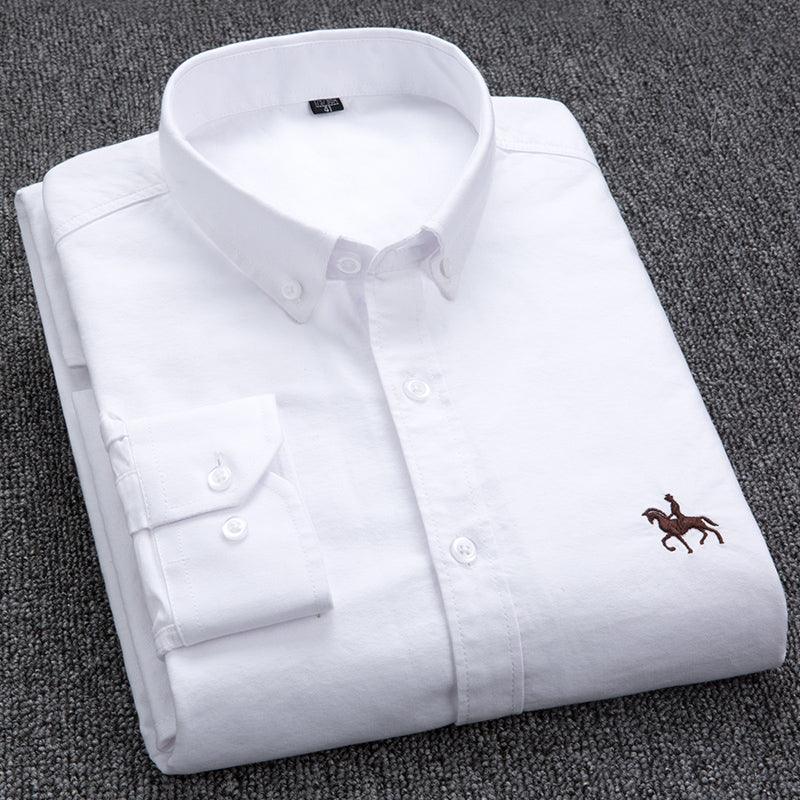 100% Cotton Oxford Shirt Men's Long Sleeve Embroidered Horse Casual Without Pocket Solid Yellow Dress Shirt Men Plus Size 5XL6XL - Encouraging The Truth Organization