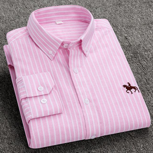 100% Cotton Oxford Shirt Men's Long Sleeve Embroidered Horse Casual Without Pocket Solid Yellow Dress Shirt Men Plus Size 5XL6XL - Encouraging The Truth Organization