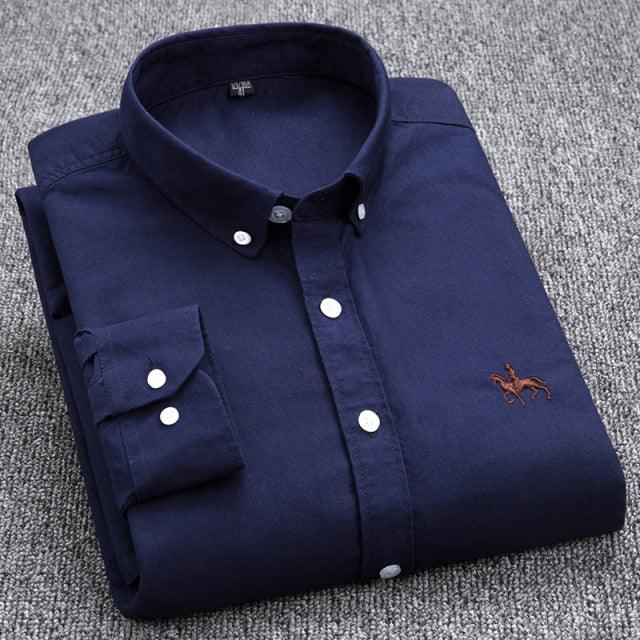 100% Cotton Oxford Shirt Men's Long Sleeve Embroidered Horse Casual Without Pocket Solid Yellow Dress Shirt Men Plus Size 5XL6XL - Encouraging The Truth Organization