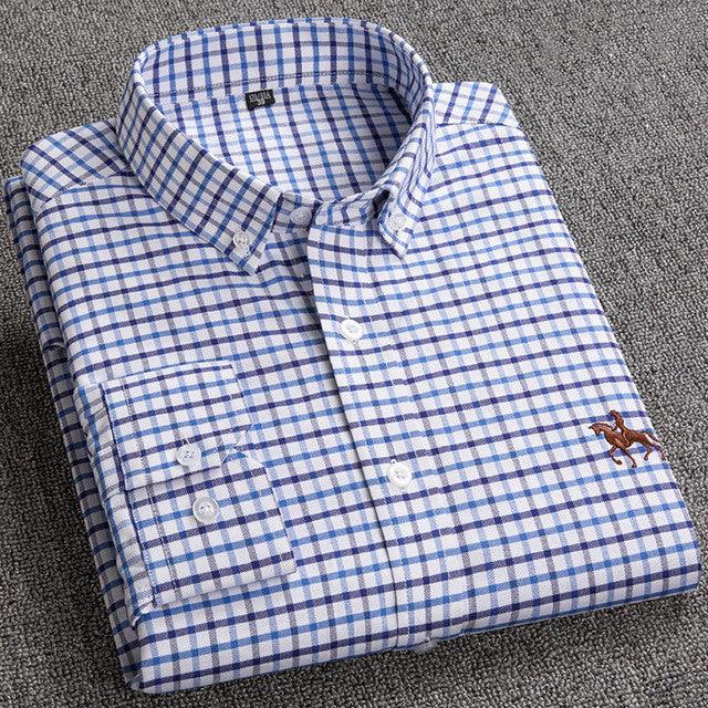 100% Cotton Oxford Shirt Men's Long Sleeve Embroidered Horse Casual Without Pocket Solid Yellow Dress Shirt Men Plus Size 5XL6XL - Encouraging The Truth Organization
