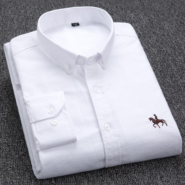 100% Cotton Oxford Shirt Men's Long Sleeve Embroidered Horse Casual Without Pocket Solid Yellow Dress Shirt Men Plus Size 5XL6XL - Encouraging The Truth Organization