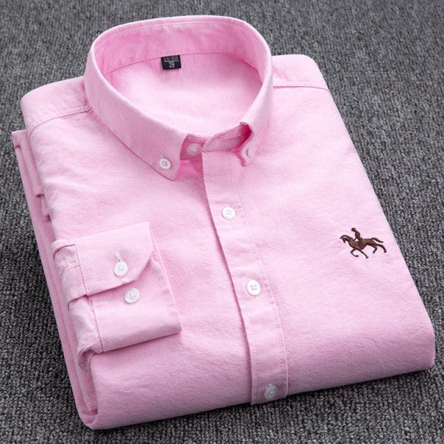 100% Cotton Oxford Shirt Men's Long Sleeve Embroidered Horse Casual Without Pocket Solid Yellow Dress Shirt Men Plus Size 5XL6XL - Encouraging The Truth Organization