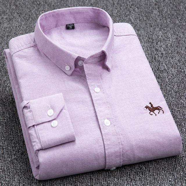 100% Cotton Oxford Shirt Men's Long Sleeve Embroidered Horse Casual Without Pocket Solid Yellow Dress Shirt Men Plus Size 5XL6XL - Encouraging The Truth Organization