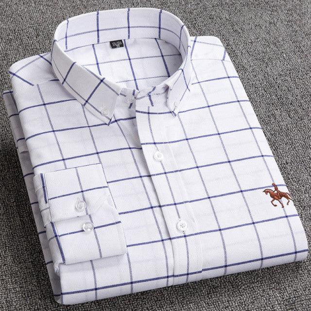 100% Cotton Oxford Shirt Men's Long Sleeve Embroidered Horse Casual Without Pocket Solid Yellow Dress Shirt Men Plus Size 5XL6XL - Encouraging The Truth Organization