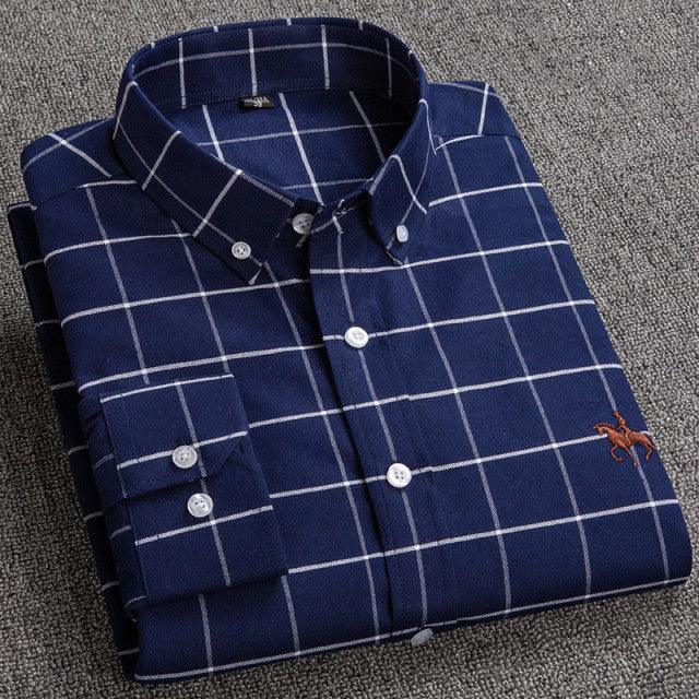 100% Cotton Oxford Shirt Men's Long Sleeve Embroidered Horse Casual Without Pocket Solid Yellow Dress Shirt Men Plus Size 5XL6XL - Encouraging The Truth Organization