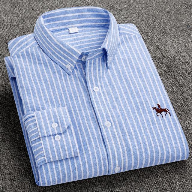100% Cotton Oxford Shirt Men's Long Sleeve Embroidered Horse Casual Without Pocket Solid Yellow Dress Shirt Men Plus Size 5XL6XL - Encouraging The Truth Organization