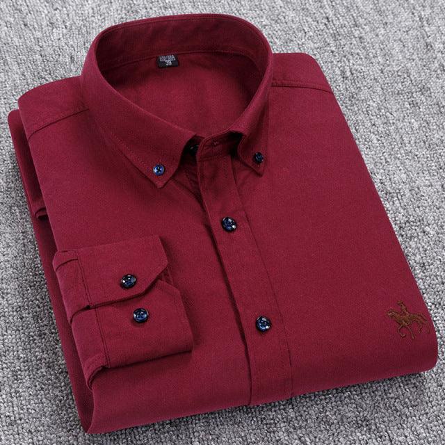 100% Cotton Oxford Shirt Men's Long Sleeve Embroidered Horse Casual Without Pocket Solid Yellow Dress Shirt Men Plus Size 5XL6XL - Encouraging The Truth Organization