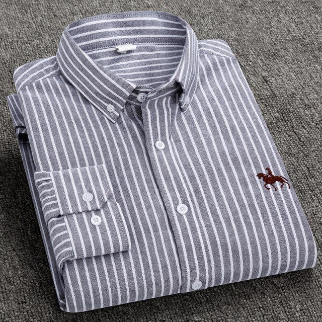 100% Cotton Oxford Shirt Men's Long Sleeve Embroidered Horse Casual Without Pocket Solid Yellow Dress Shirt Men Plus Size 5XL6XL - Encouraging The Truth Organization