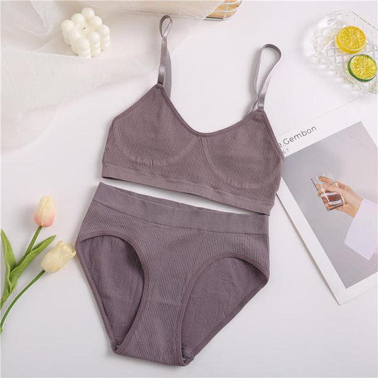 2PCS Bra Set Women Sexy Bralette Sexy Female Underwear Lingerie Ribbed Tops Girls Fashion Brassiere Basic Stretchy Tank Crop Top - Encouraging The Truth Organization