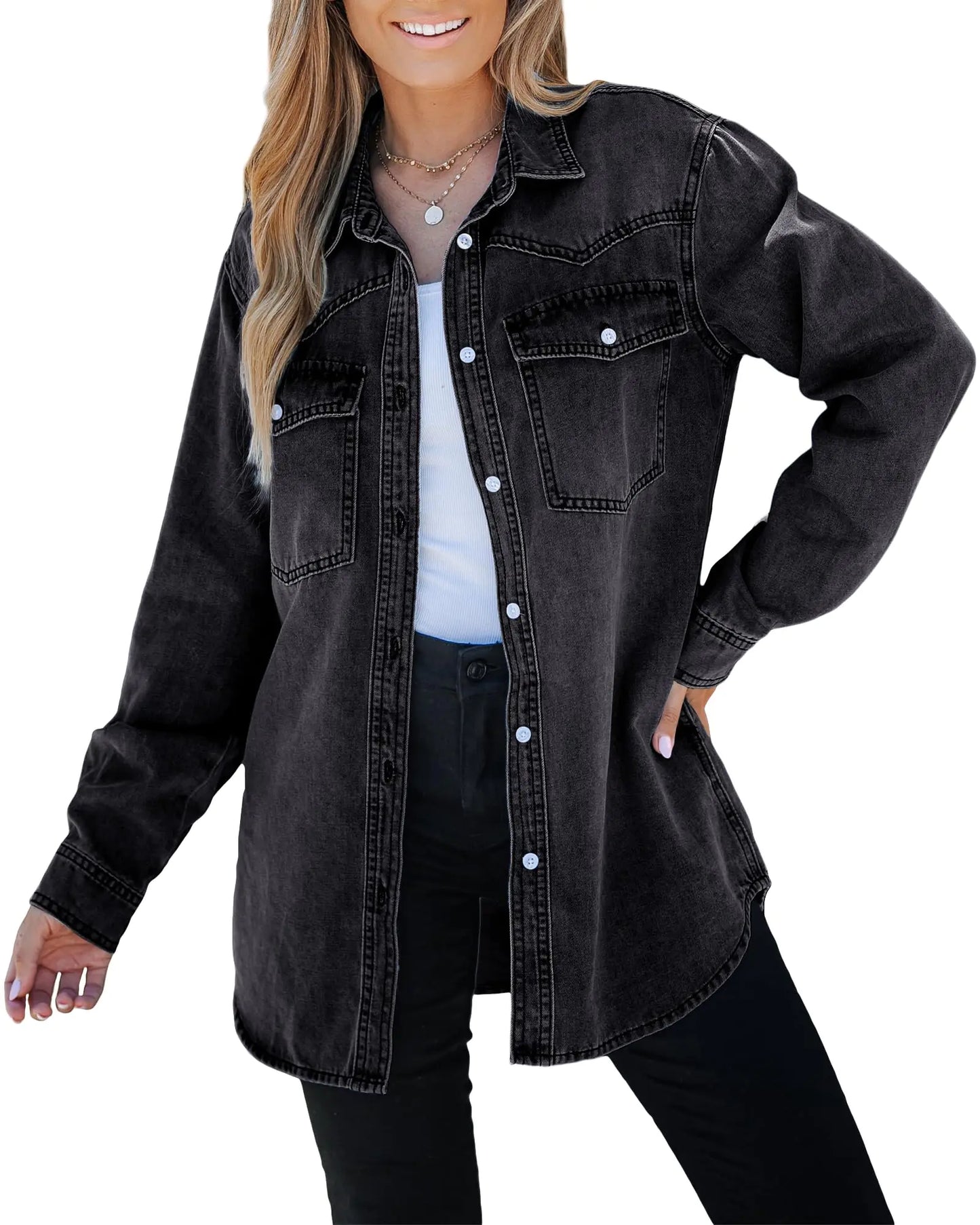 Oversized Denim Shacket – Lightweight Button-Down Jacket