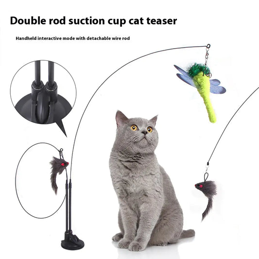 Cat Sucker Teaser Toy - Interactive Suction Cup Wand Toy with Attachments
