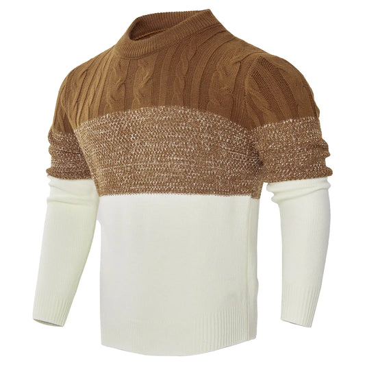 Men's Casual Color Block Cable Knit Pullover Sweater