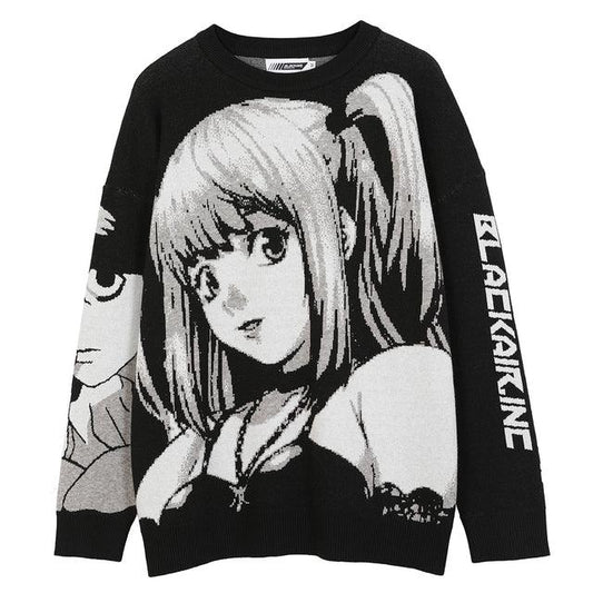 ATSUNSET Anime Girl Knitted Death Note Sweater Pullover 2021 Hip Hop Streetwear Vintage Style Harajuku Sweater - Encouraging The Truth Organization
