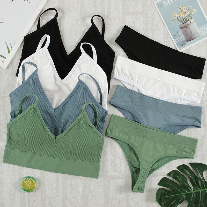 CHRLEISURE 2Pcs Bra Set Underwear Set Women Panties Sexy G-String Seamless Bralette Female Lingerie Soft Tank Crop Top 2022 New - Encouraging The Truth Organization