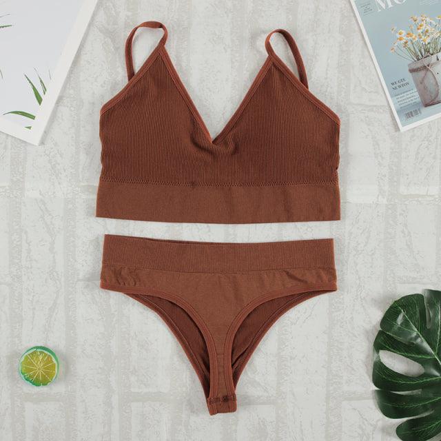 CHRLEISURE 2Pcs Bra Set Underwear Set Women Panties Sexy G-String Seamless Bralette Female Lingerie Soft Tank Crop Top 2022 New - Encouraging The Truth Organization