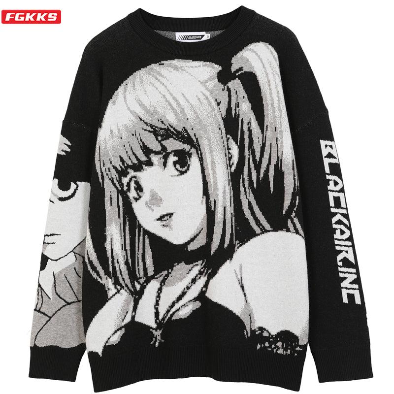 FGKKS Mens Hip Hop Streetwear Harajuku Sweater Vintage Japanese Style Anime Girl Knitted 2021 Cotton Pullover Sweaters Male - Encouraging The Truth Organization