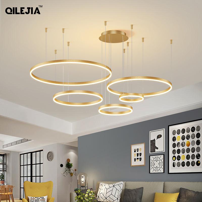 Modern Brushed Rings Led Chandelier Home Lighting Ceiling Mounted For Living Room Bedroom Hanging Lamp Gold&Coffee Color Lights - Encouraging The Truth Organization