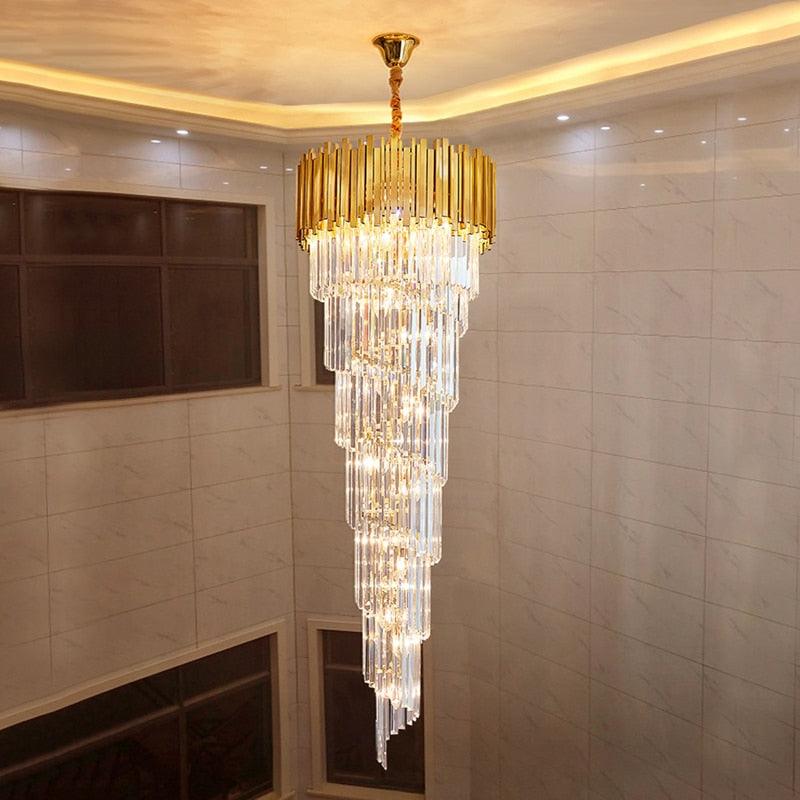 Modern crystal chandelier for staicase long villa chain lighting fixture large home decor gold stainless steel cristal lamp - Encouraging The Truth Organization