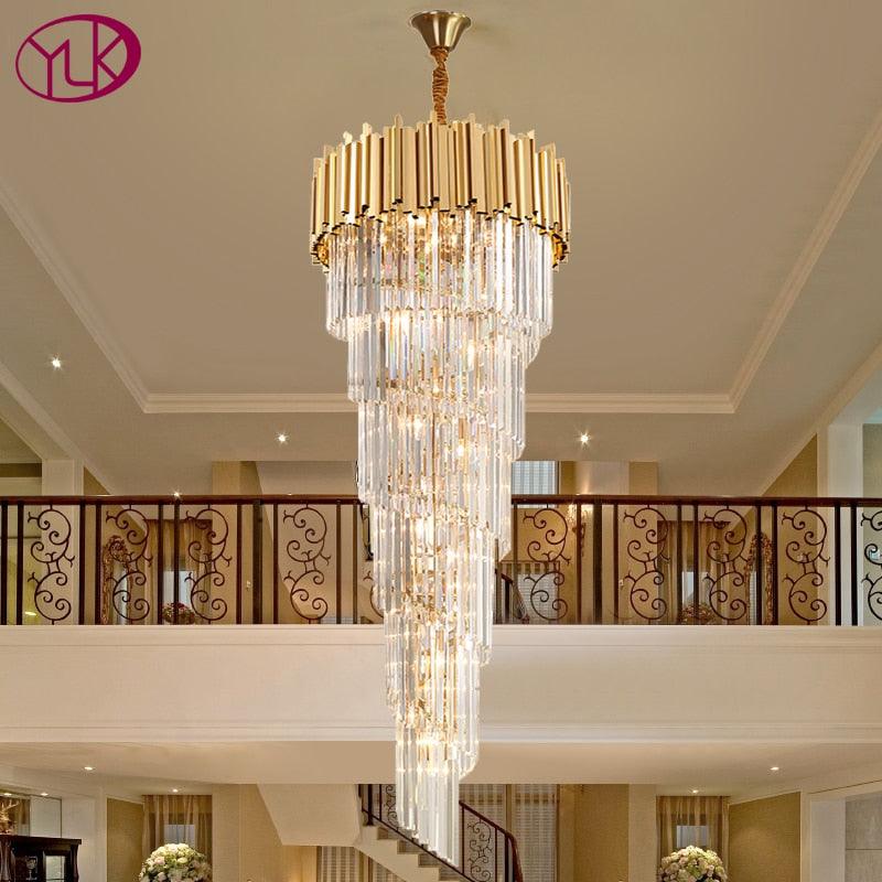 Modern crystal chandelier for staicase long villa hanging light fixture large home decor gold stainless steel led cristal lamp - Encouraging The Truth Organization