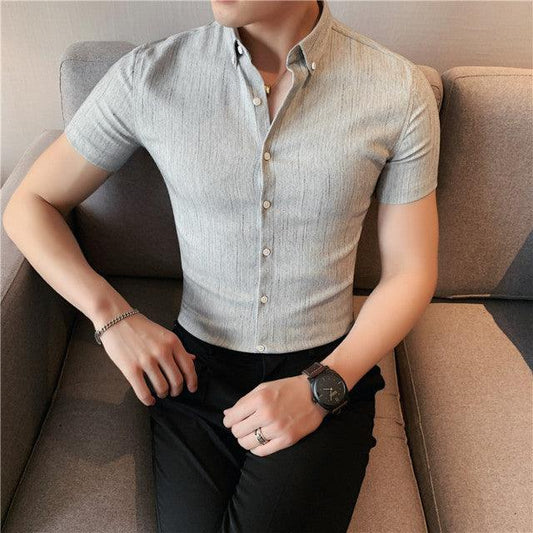 Plus Size 4XL-M Summer Short Sleeve Striped Shirt Men Clothing 2022 British Style Slim Fit Business Formal Wear Dress Blouses - Encouraging The Truth Organization