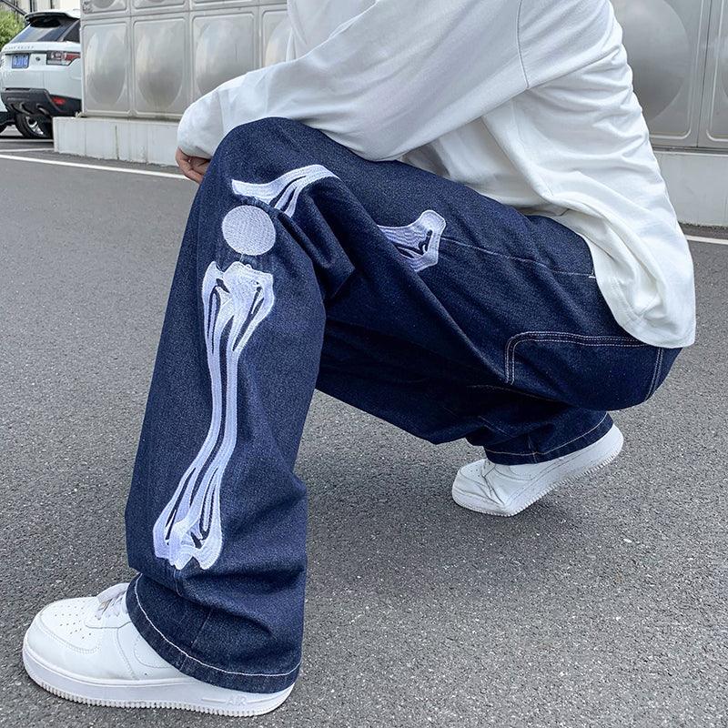 Straight Jean Pants Man Skeleton Embroidery Mopping Trousers Mens Streetwear Denim Pants Men's Clothing Jeans for Men Man Baggy - Encouraging The Truth Organization