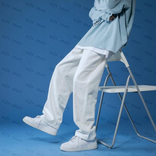 Straight Jeans men White Loose Denim Trousers neutral jean Streetwear Casual Solid Color wide jeans man women pants hip hop bagy - Encouraging The Truth Organization