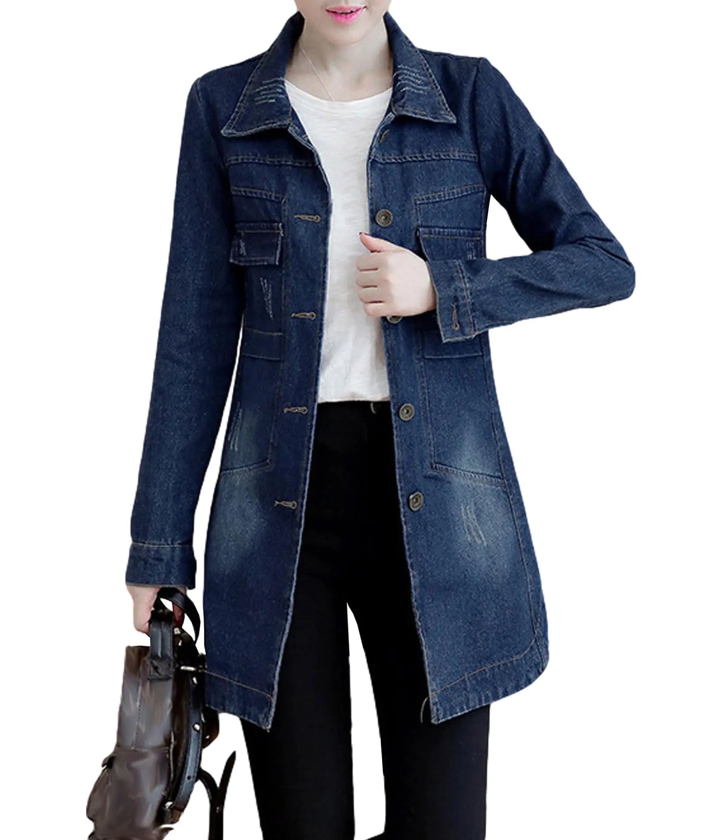 SOMTHRON Distressed Denim Jacket – Retro Ripped Long Outerwear