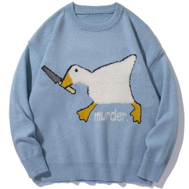 TEDSN Murder Goose Duck Men Knitted Sweater Cartoon Printed Oversize Jumper Pullovers Winter Unisex Fashion Clothing Harajuku - Encouraging The Truth Organization