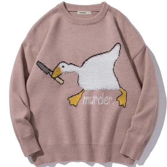 TEDSN Murder Goose Duck Men Knitted Sweater Cartoon Printed Oversize Jumper Pullovers Winter Unisex Fashion Clothing Harajuku - Encouraging The Truth Organization