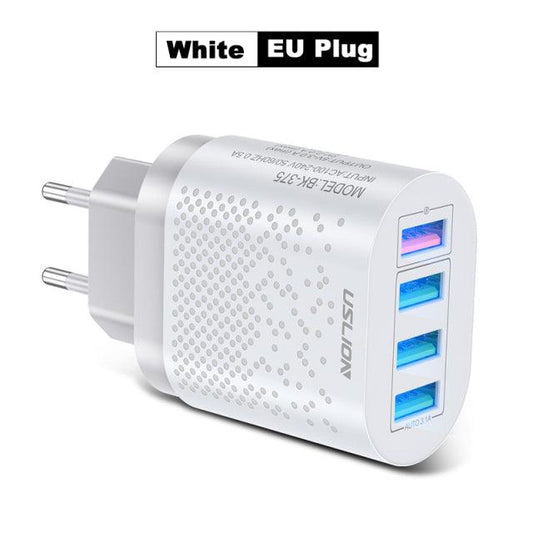 USLION EU/US Plug USB Charger 3A Quik Charge 3.0 Mobile Phone Charger For iPhone 11 Samsung Xiaomi 4 Port 48W Fast Wall Chargers - Encouraging The Truth Organization