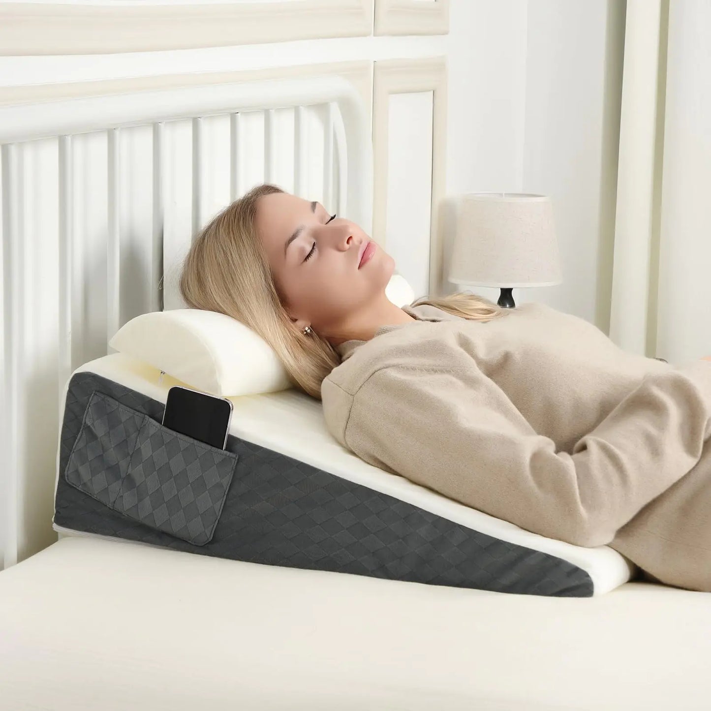 Triangle Wedge Pillow with Neck Pillow - 22x22x7 for Sleep Apnea & Acid Reflux