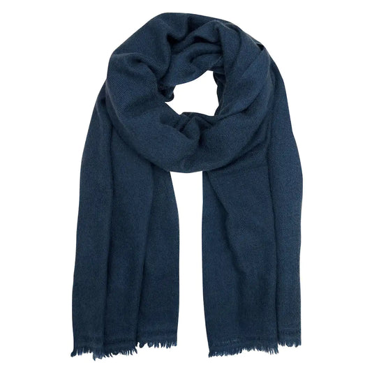 Navy Handloom Cashmere Scarf - Himalayan Grade A Artisan Crafted