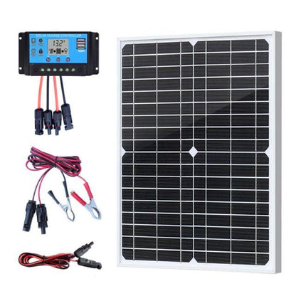 20w 18v Solar Panel Mono Glass Waterproof Controller Accessories Charge 12v/24v Battery Lights RV Camping Household - Encouraging The Truth Organization