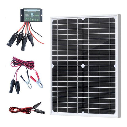 20w 18v Solar Panel Mono Glass Waterproof Controller Accessories Charge 12v/24v Battery Lights RV Camping Household - Encouraging The Truth Organization