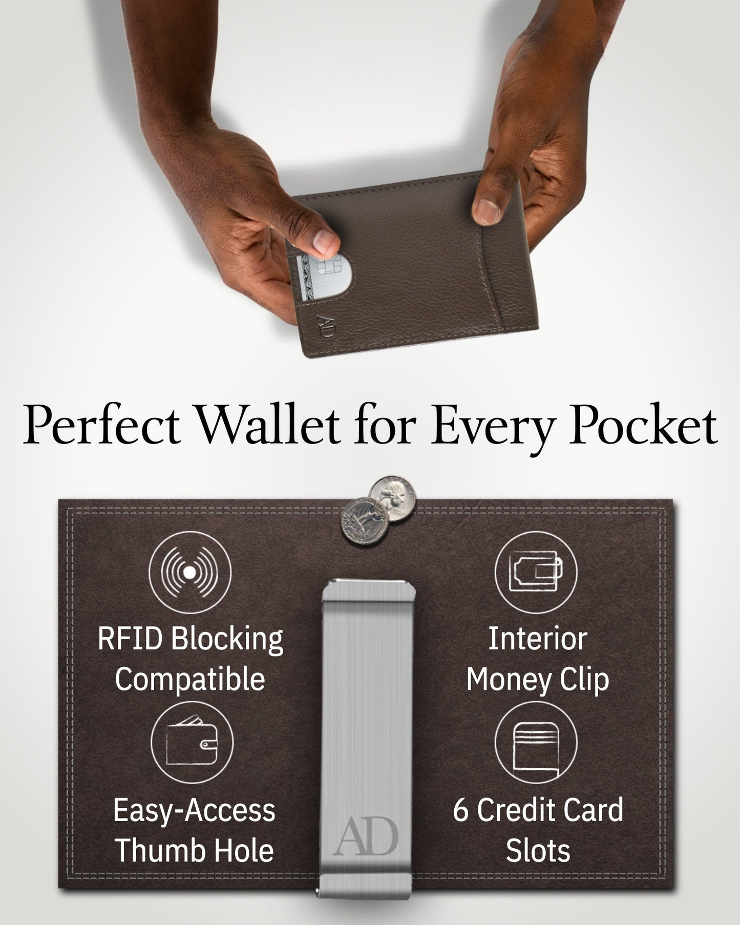 Genuine Leather Slim Money Clip Wallet – 7 Card Slots, RFID Blocking