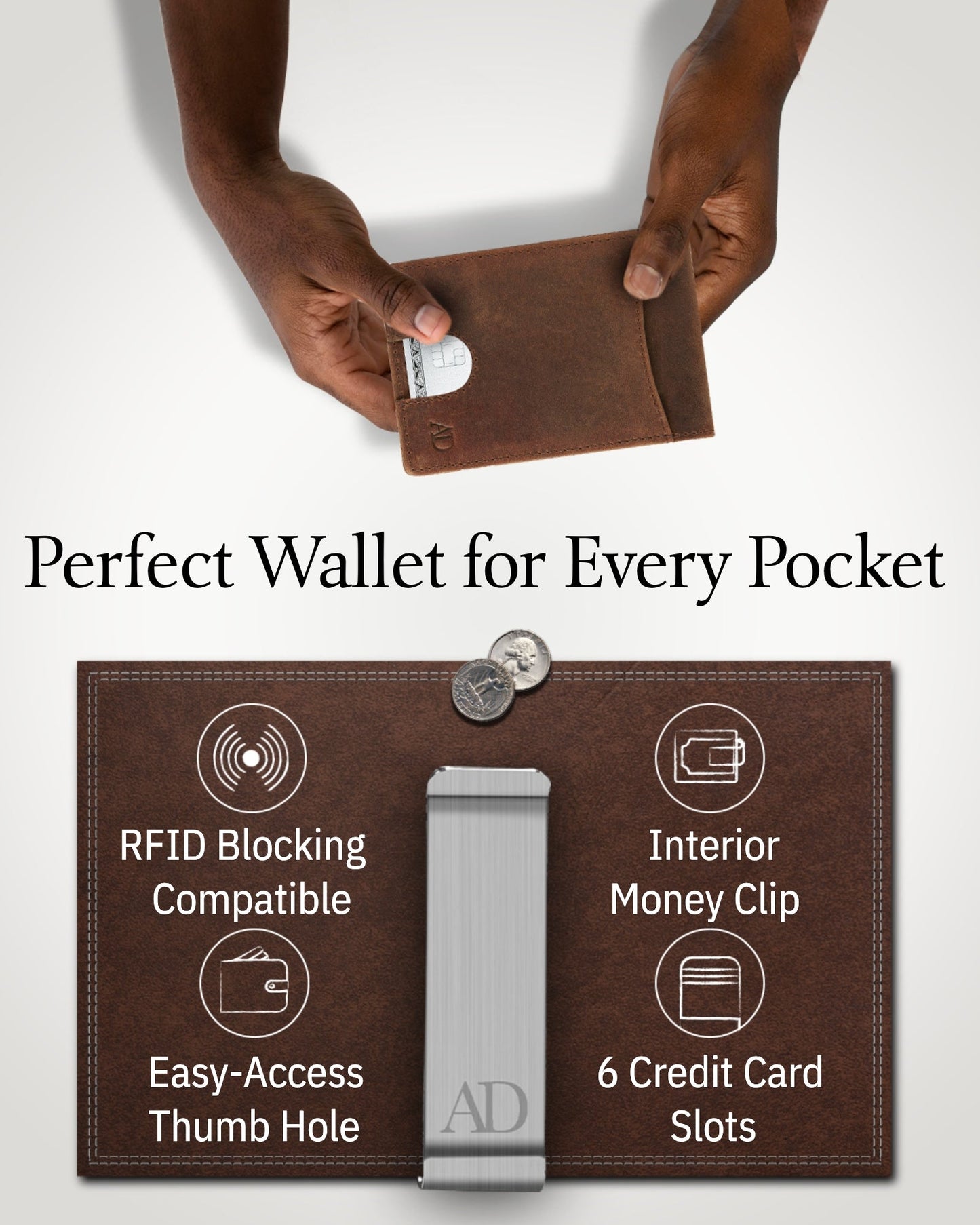 Genuine Leather Slim Money Clip Wallet – 7 Card Slots, RFID Blocking