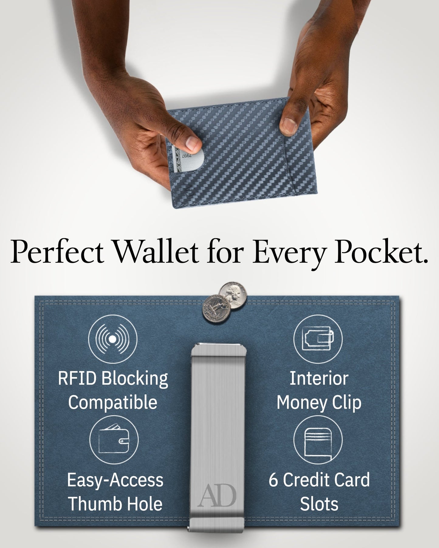 Genuine Leather Slim Money Clip Wallet – 7 Card Slots, RFID Blocking