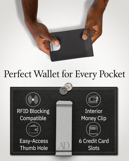 Genuine Leather Slim Money Clip Wallet – 7 Card Slots, RFID Blocking