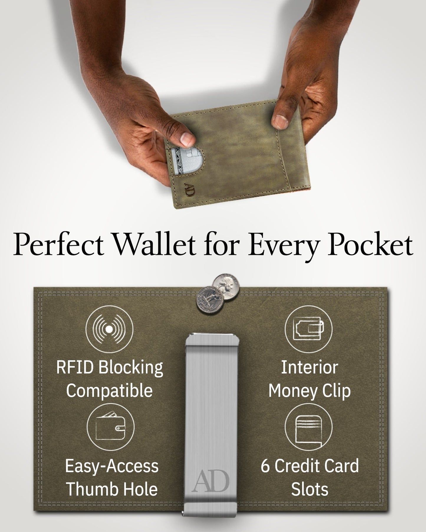 Genuine Leather Slim Money Clip Wallet – 7 Card Slots, RFID Blocking