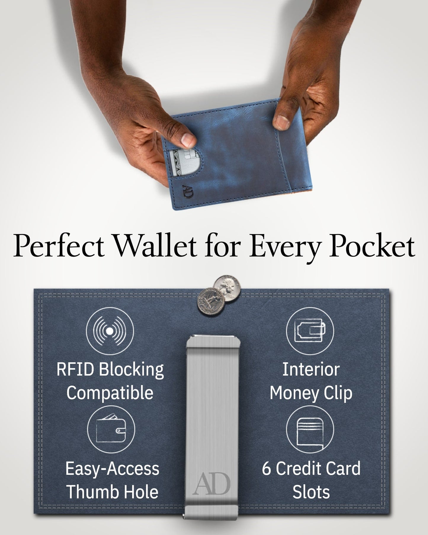 Genuine Leather Slim Money Clip Wallet – 7 Card Slots, RFID Blocking