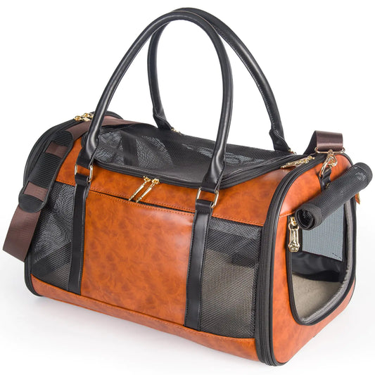Airline-Approved Pet Carrier for Small Dogs & Cats - Stylish PU Leather Soft-Sided Travel Bag