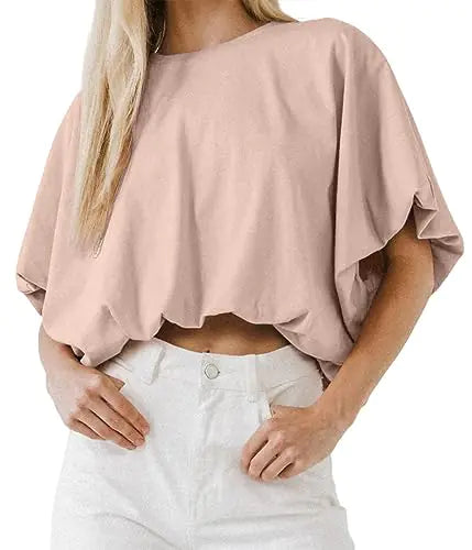 Women's Crewneck Crop Top - Short Sleeve Casual Loose Fit Tee