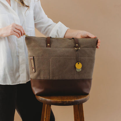 Harriet Tote Bag | Fatigue Washed Canvas + Brown Leather