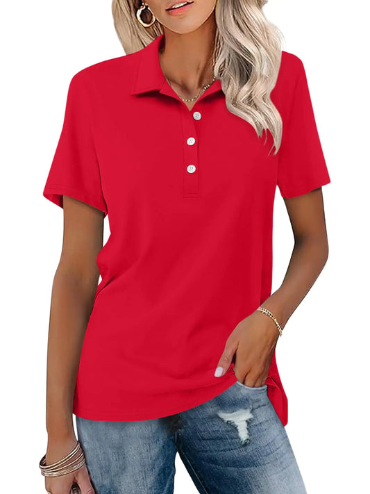 Women's Button Polo Shirt - Short Sleeve Collared Business Casual Tee