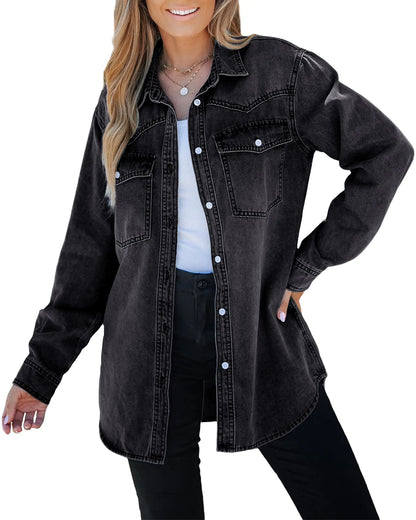 Oversized Denim Shacket – Lightweight Button-Down Jacket