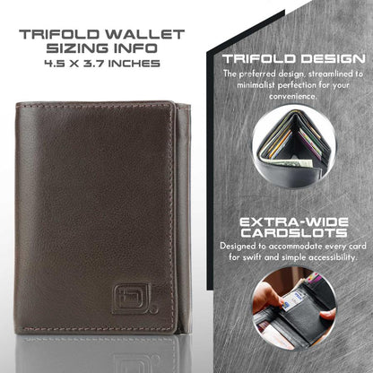 Mens RFID Wallet - Extra Capacity Leather Trifold 7 slot with ID Window