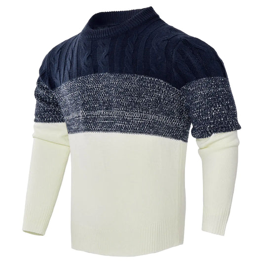 Men's Casual Color Block Cable Knit Pullover Sweater