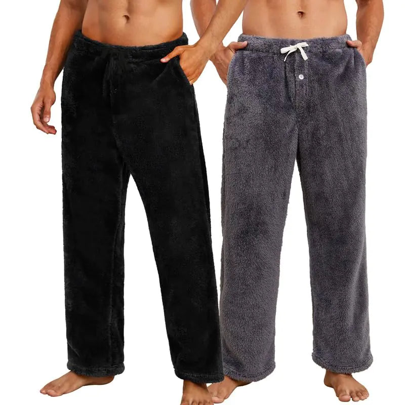 Men's Plush Fleece Pajama Pants - 2 Pack (Black & Dark Grey)