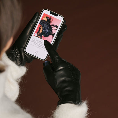 Bella (black) - Italian lambskin leather gloves with lambswool lining & touchscreen feature