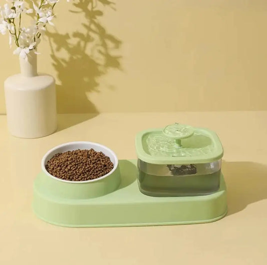 2-in-1 Cat Water Dispenser & Food Bowl - Automatic Gravity Waterer with Dry/Wet Separation Design